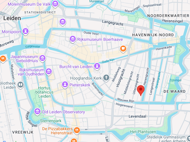 Kaart centrum Leiden met locatie Herengracht 12